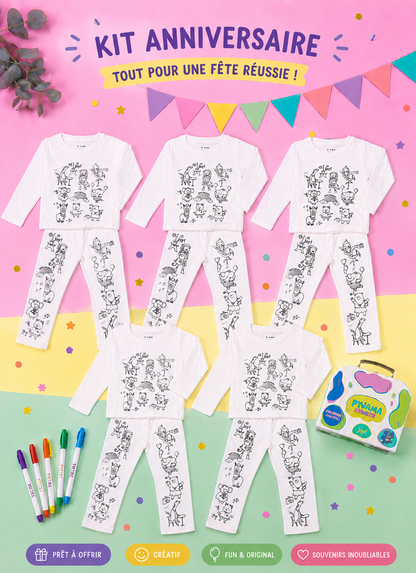 Kit Anniversaire Pyjama à Colorier Animaux Rigolos – Activité Créative Enfant JOY!