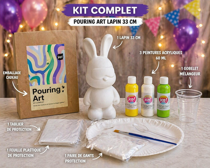 Kit Anniversaire Fluid Painting Lapin 33 cm – Figurine géante à personnaliser + 3 peintures JOY!