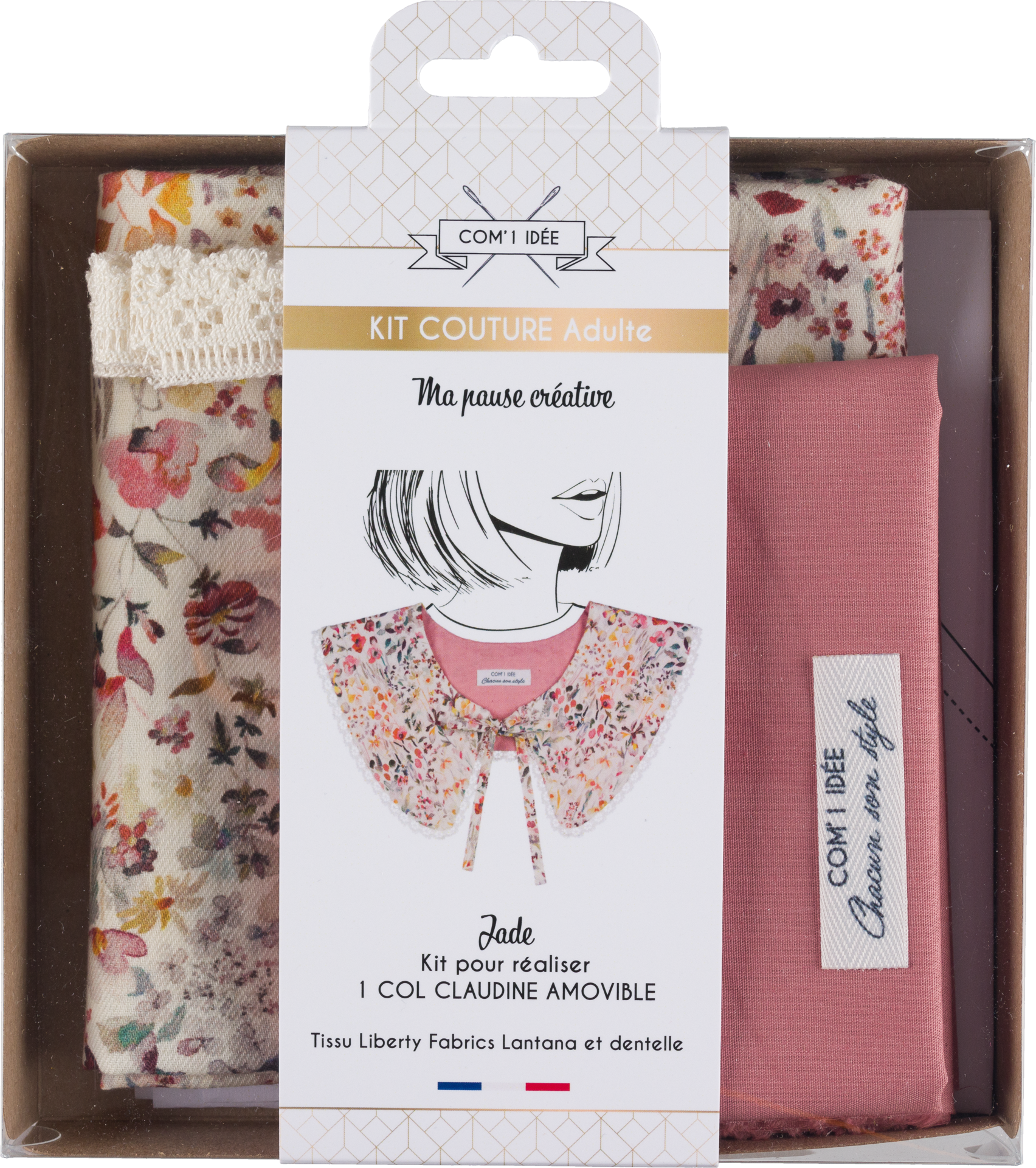Kit couture col Claudine Jade – Col amovible rétro chic en Liberty Com'1 Idée