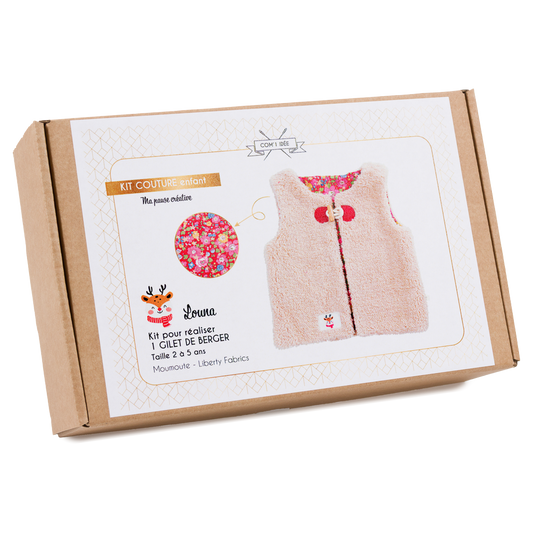 Kit couture gilet berger fille Louna – Gilet moumoute enfant doublé Liberty Com'1 Idée