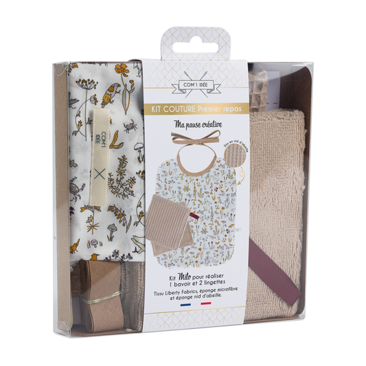 Kit couture premier repas bébé Milo – Bavoir & lingettes Liberty bébé Com'1 Idée