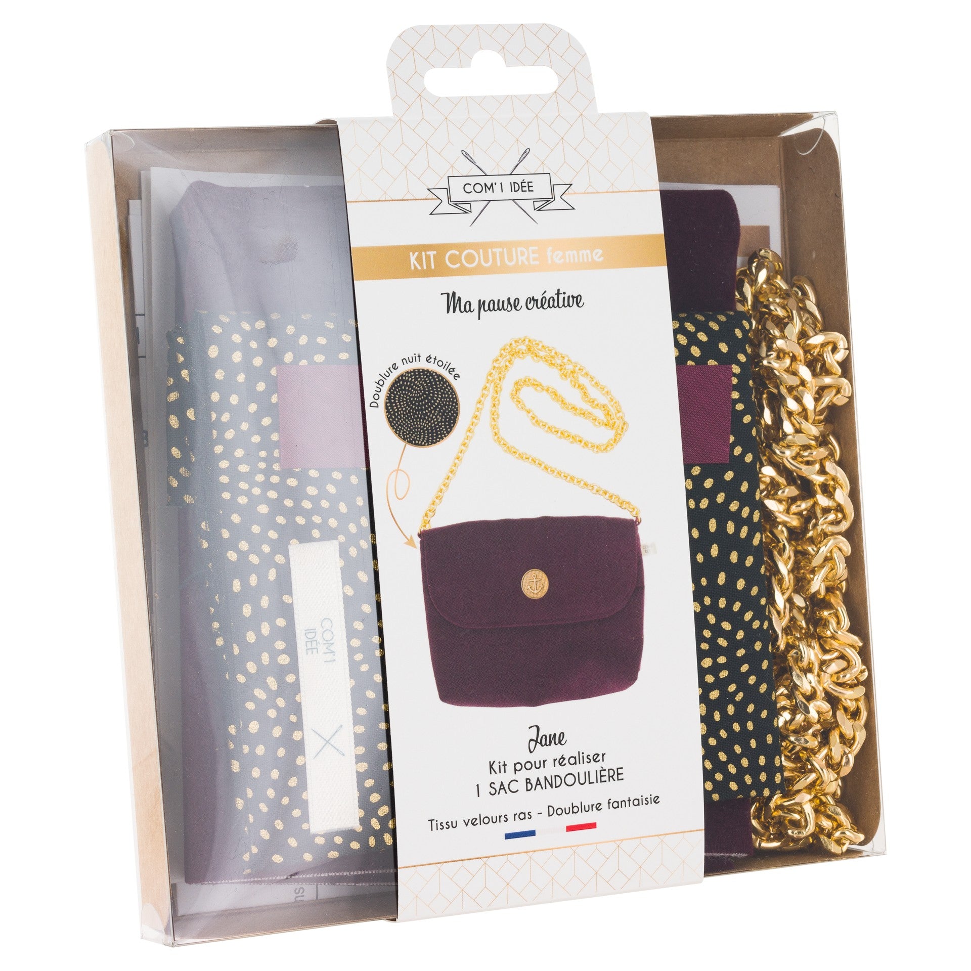 Kit Couture Sac Bandoulière “Jane” – Sac Velours & Chaîne Dorée DIY Com'1 Idée