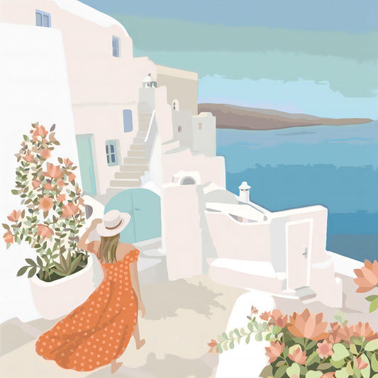 Kit Anniversaire Ado Peinture par Numéros Voyage à Santorin – Lot de 6 à 12 Kits 30x30 cm JOY!