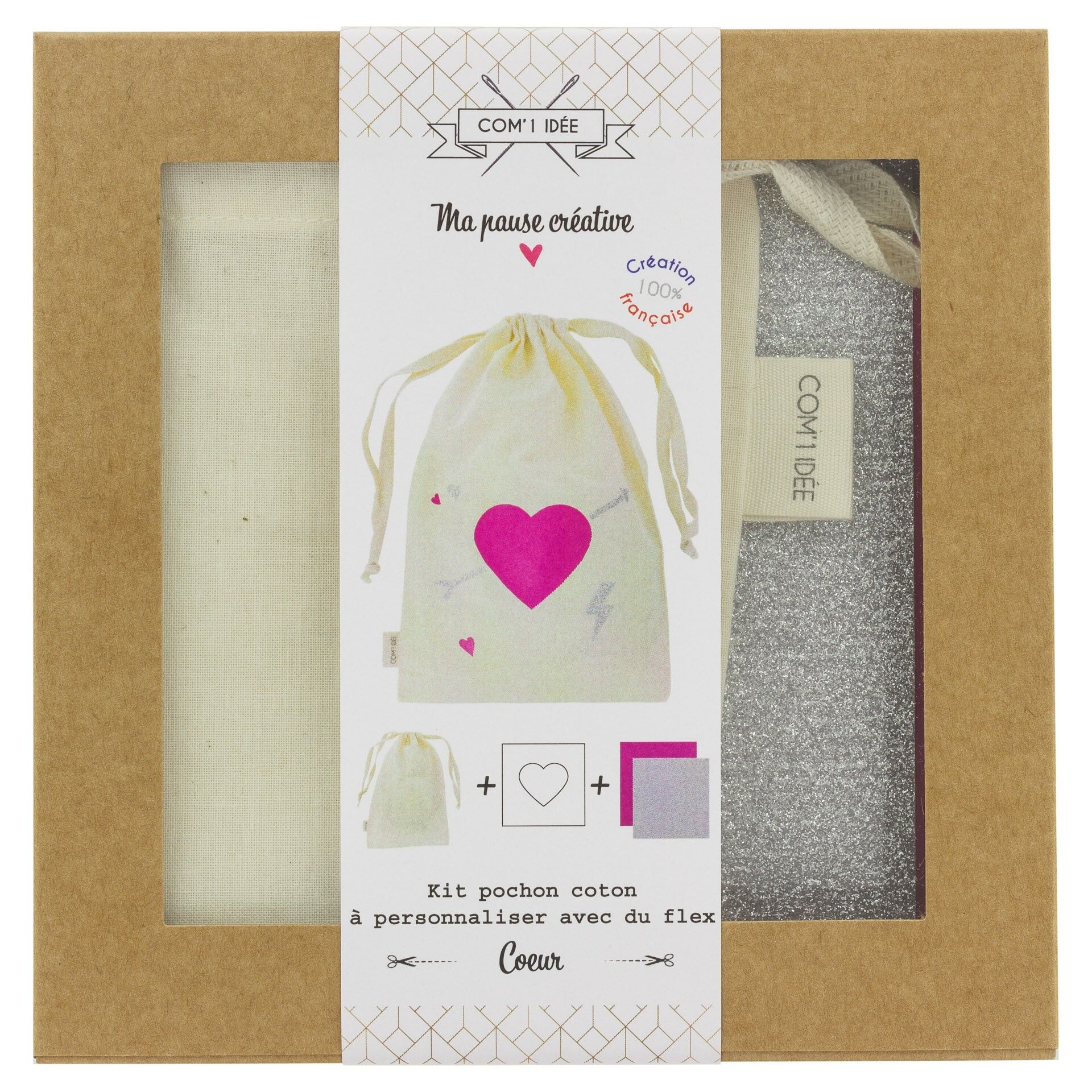 Kit Pochon Personnalisé “Cœur” – DIY Flex Textile & Customisation Créative Com'1 Idée