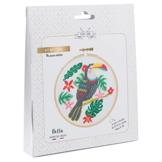 Kit Point de Croix “Bella” – Kit Broderie Débutant avec Tambour Bois Com'1 Idée