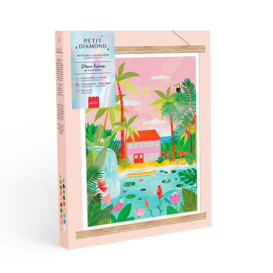 Coffret Petit Diamond Dream Home, illustration maison tropicale et pastel.