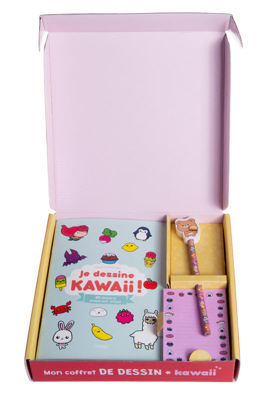 Mon Coffret de Dessin Kawaii – Kit Créatif Complet avec Livre, Stickers et Pochoirs Edition Fleurus