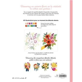 Livre coloriage fleurs compatible aquarelle feutres crayons