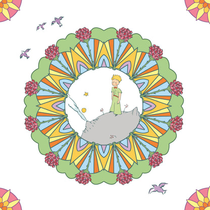Livre ouvert avec grands mandalas du Petit Prince à colorier