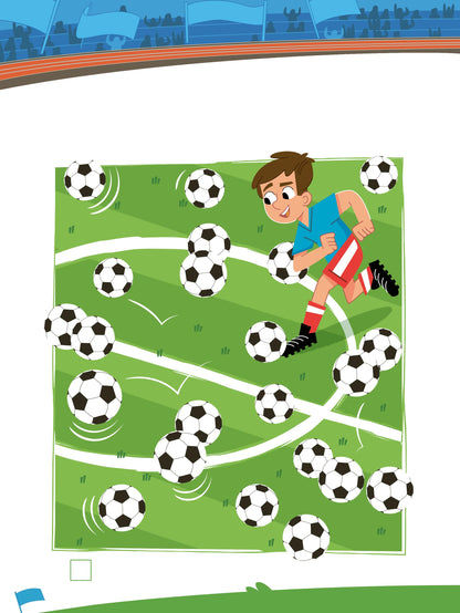 Pages intérieures du livre de jeux et coloriages football pour enfant
