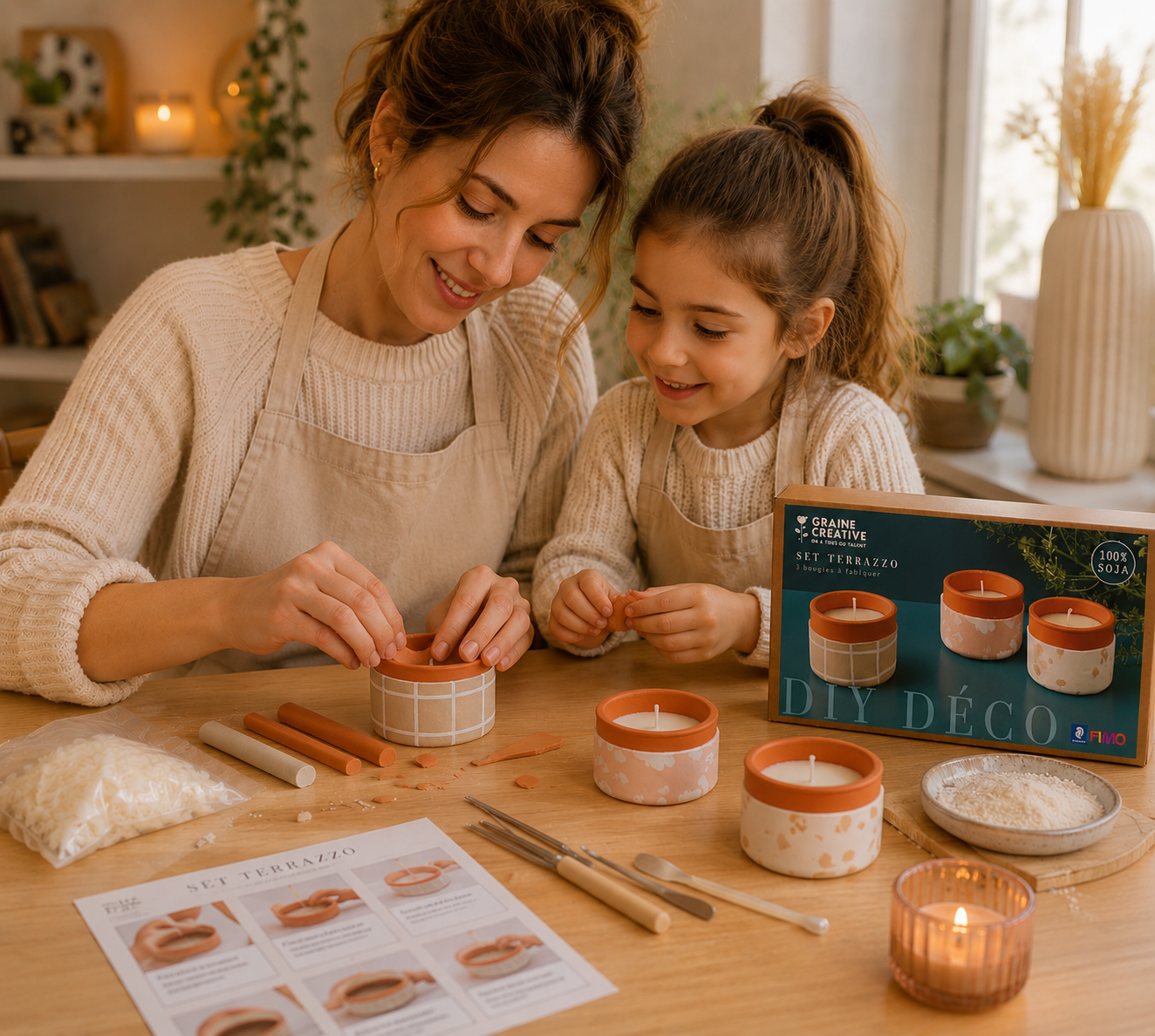 Kit FIMO Home Déco – Créez 3 Bougeoirs DIY Effet Terre Cuite GRAINE CREATIVE