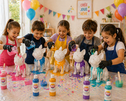 Kit Anniversaire DIY Pouring Art Bouledogue 33 cm – Figurine Géante à Peindre (Lot de 4 à 14) JOY!