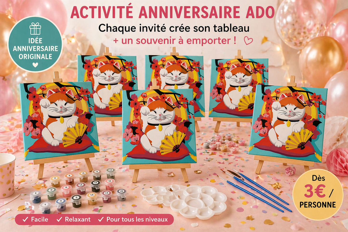 Kit Anniversaire Ado Peinture par Numéros – Activité Créative + Souvenir Invité (6 à 12 kits) JOY!