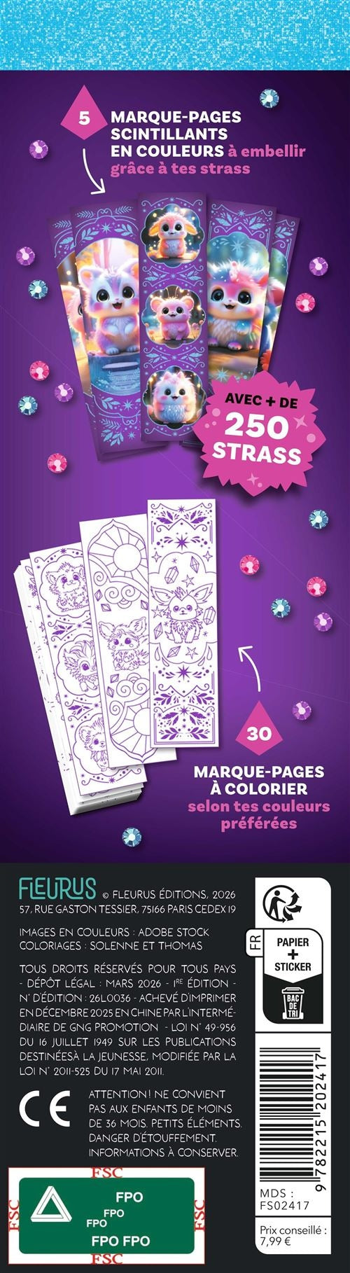 Marque-pages décorés avec des strass colorés