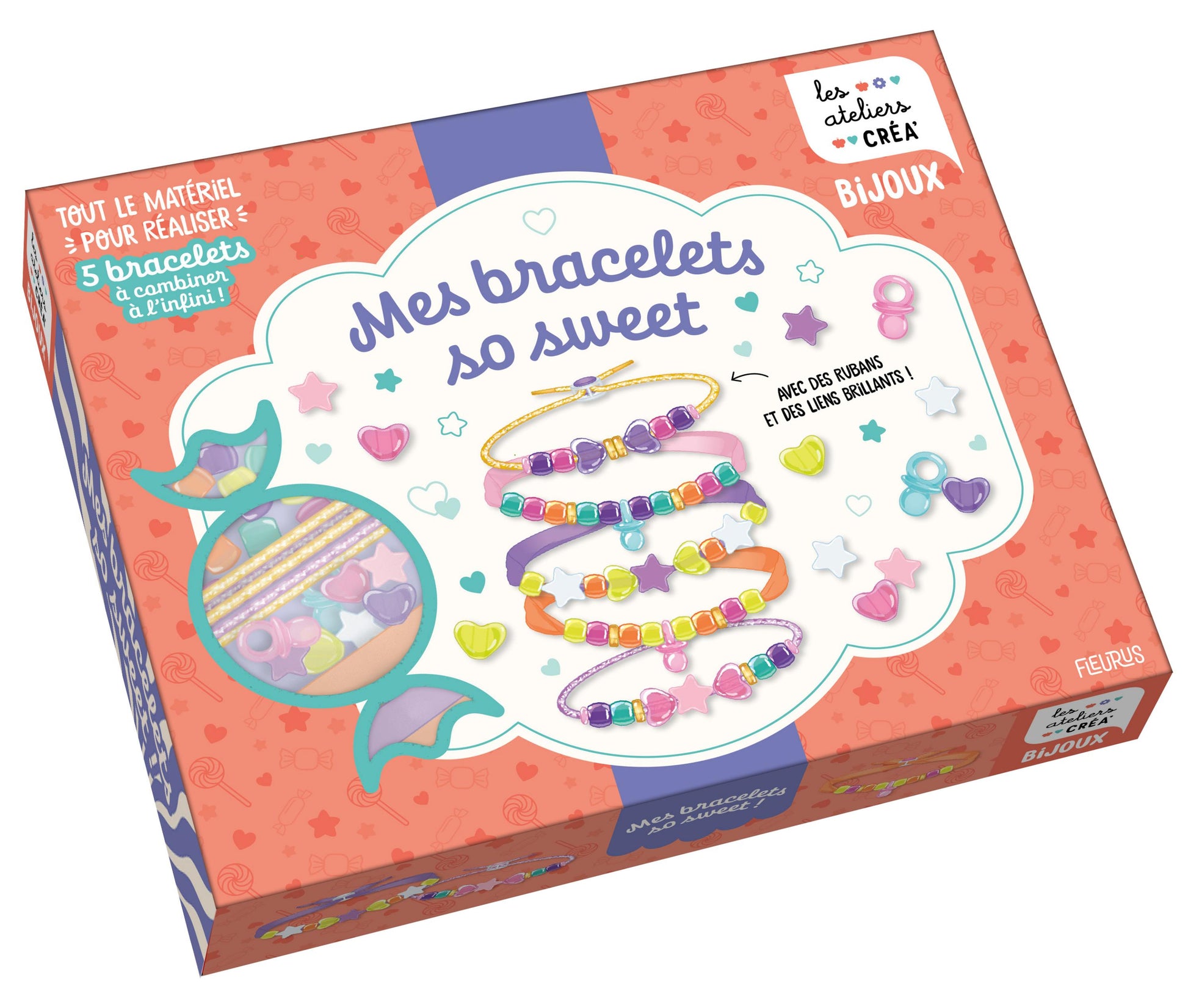 Coffret créatif Mes Bracelets So Sweet avec perles rubans et liens brillants