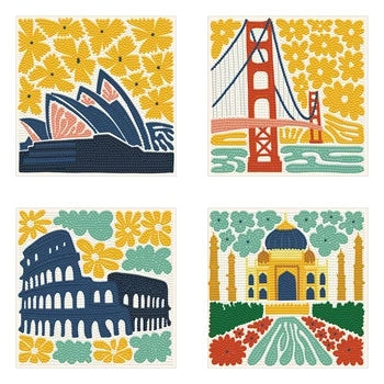 Coffret Mini DOTZ Landmarks of Distinction avec quatre Diamond Paintings de monuments célèbres