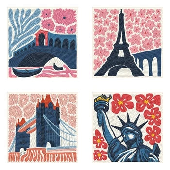Mini DOTZ® Landmarks of Distinction – Kit Diamond Painting 4 Monuments Iconiques Rose Dotz