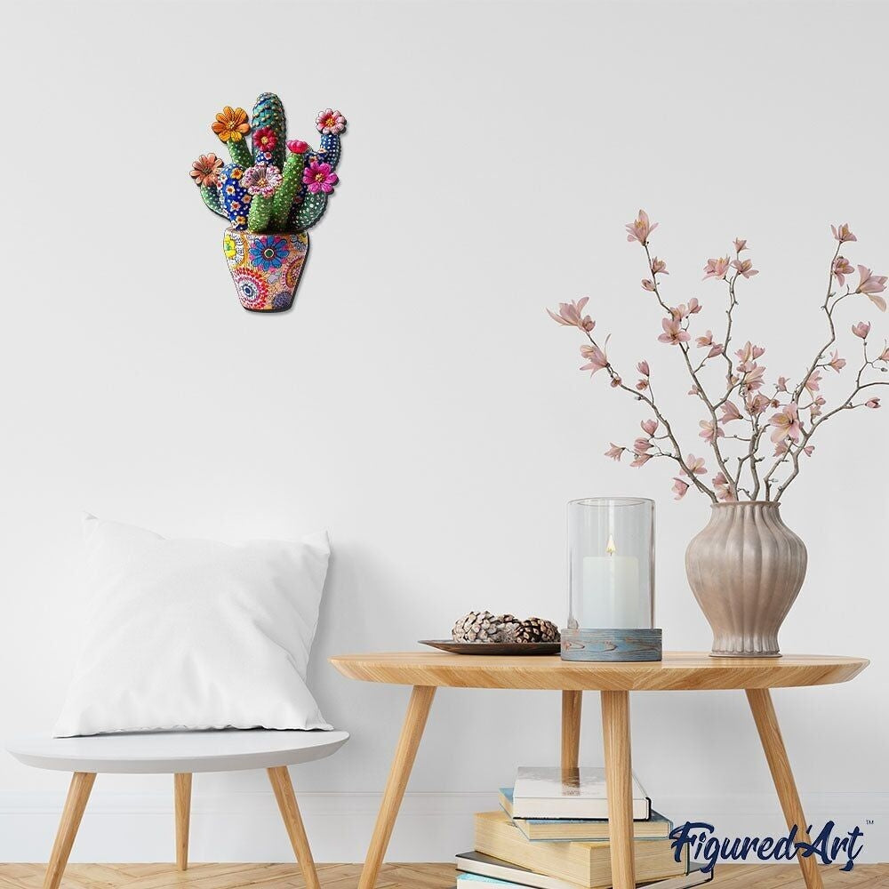 Puzzle cactus fleuri encadré au mur – idée décoration intérieure