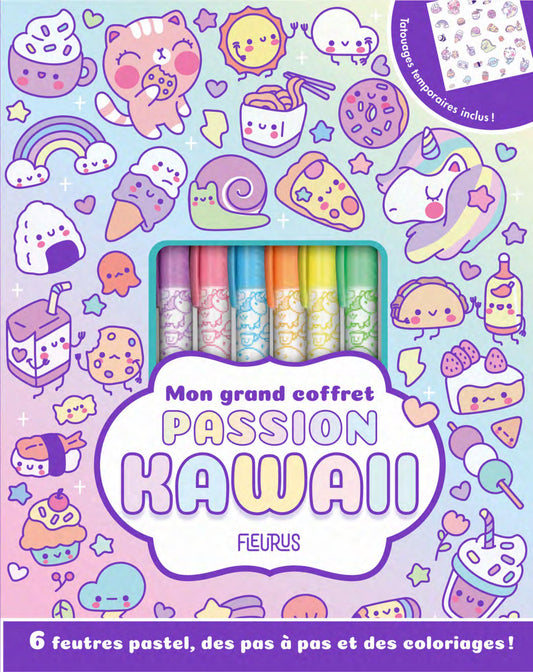 Mon Grand Coffret Passion Kawaii – Dessin, Feutres Pastel & Tatouages Edition Fleurus