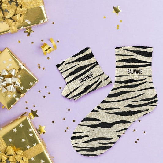 Chaussettes Pailletées SAUVAGE – Imprimé Félin – 36/42 JOY!