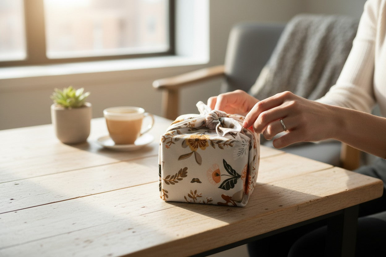 Furoshiki Romantique en coton – Emballage cadeau zéro déchet (4 tailles) Machatatelier