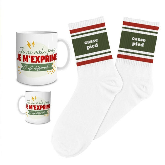 Coffret Cadeau Râleur Homme – Mug “Je ne râle pas” & Chaussettes “Casse Pied” JOY!