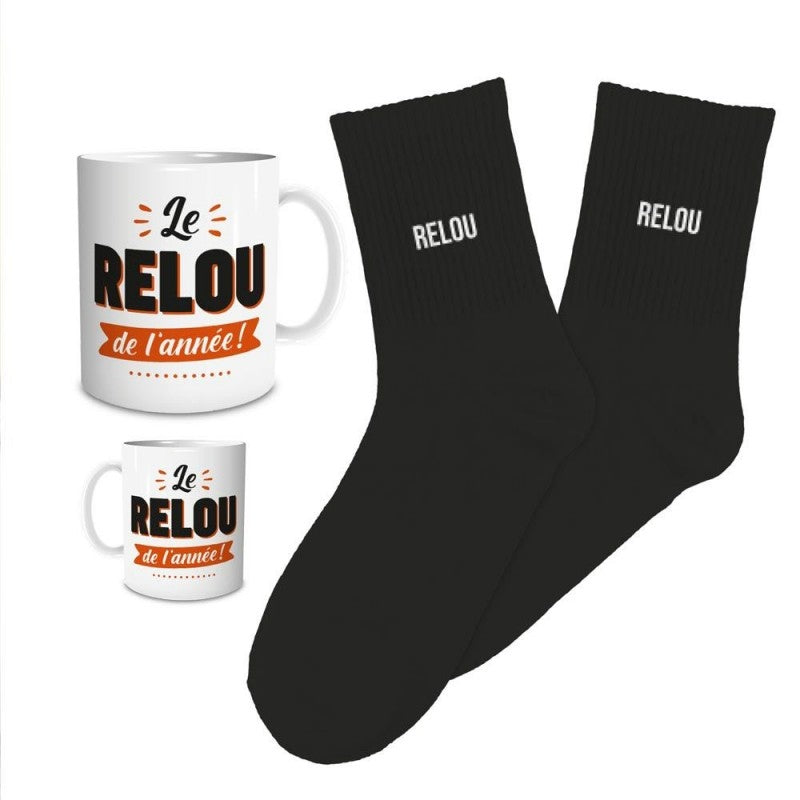 Coffret Cadeau Relou de l’Année – Mug & Chaussettes Humoristiques Homme JOY!