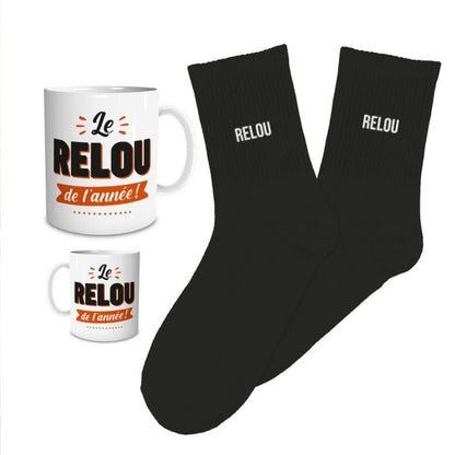 Coffret Cadeau Relou de l’Année – Mug & Chaussettes Humoristiques Homme JOY!