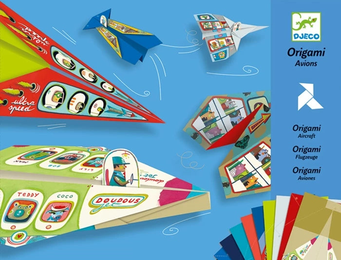 Kit Origami Avions Djeco avec feuilles illustrées pour fabriquer des avions en papier