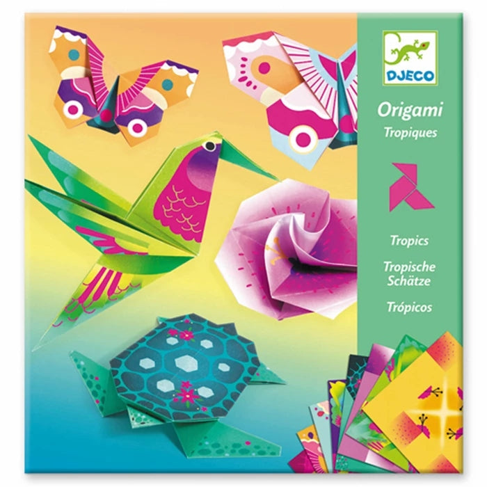 Kit Origami Tropiques Djeco avec feuilles illustrées pour enfants
