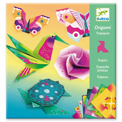 Kit Origami Tropiques Djeco avec feuilles illustrées pour enfants