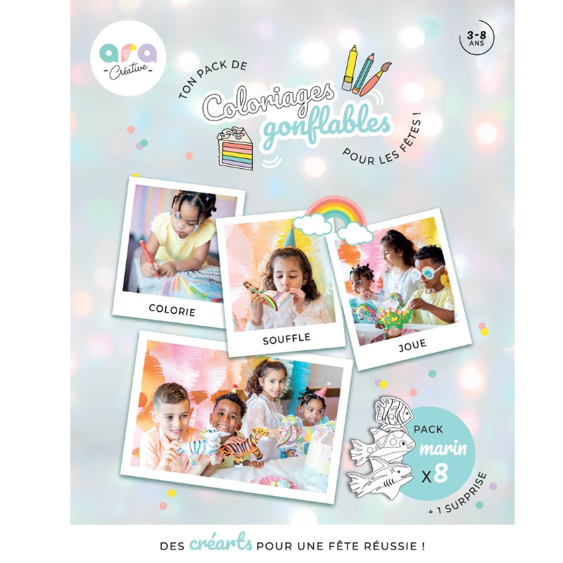 Pack Anniversaire Marin x8 Coloriages gonflables ( poissons, requins & dauphins)