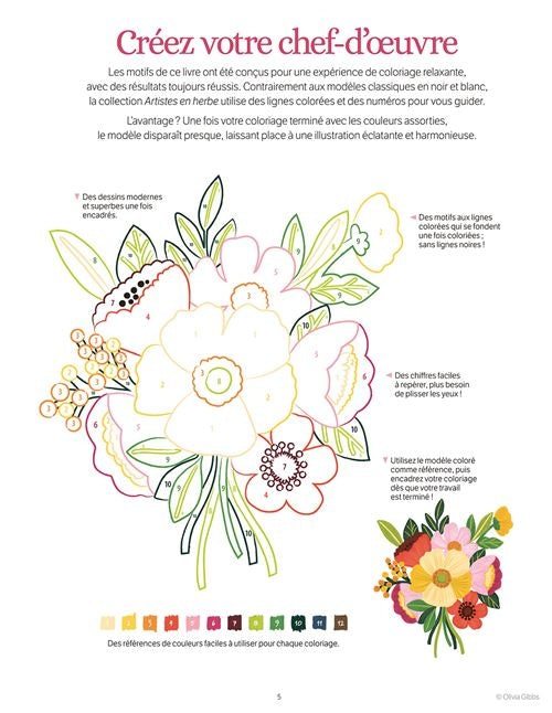 Pages du livre avec dessins floraux à colorier