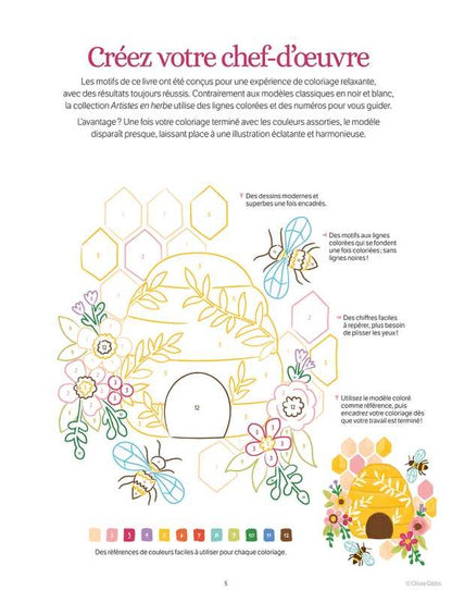Pages du livre avec dessins fleurs et feuillages à colorier