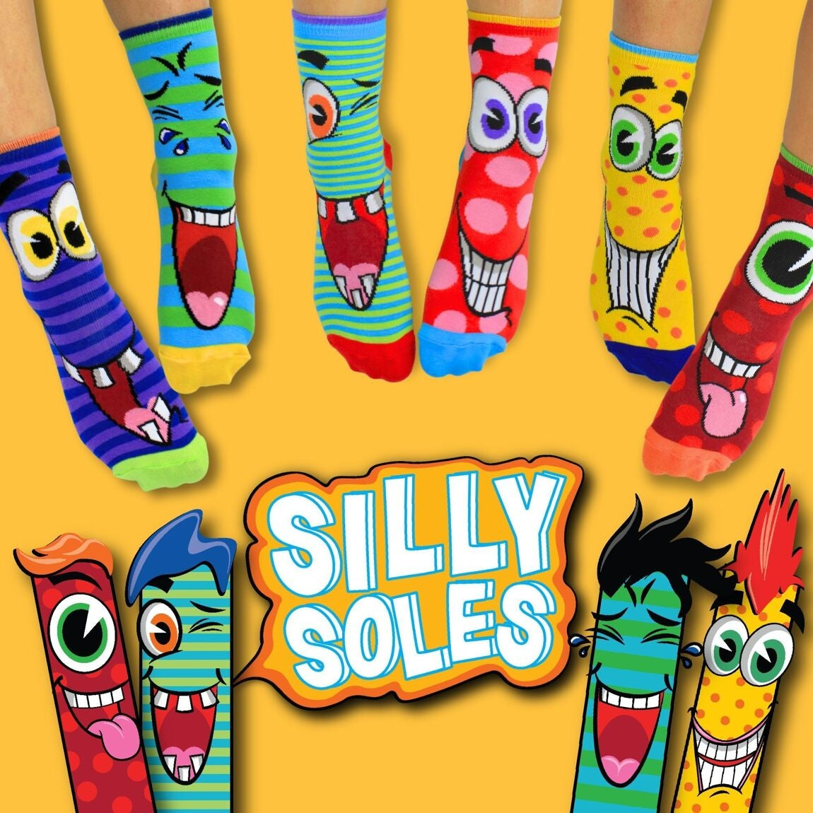 SILLY SOLES – Coffret 6 Chaussettes Dépareillées Enfant | United Oddsocks | Taille 34-38 United Oddsocks