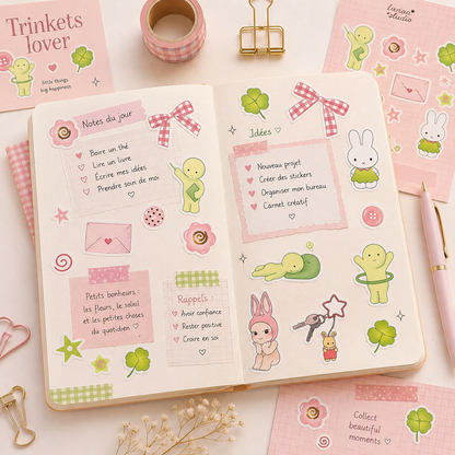 Planche de Stickers Trinkets Lover A5 – Stickers Kawaii Holographiques Scrapbooking Liviaa.studio