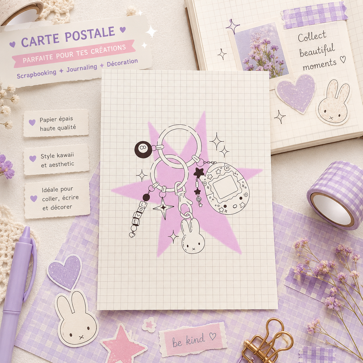 Carte Postale Porte-Clé Kawaii – Carte Décorative A6 Illustrée Liviaa.studio