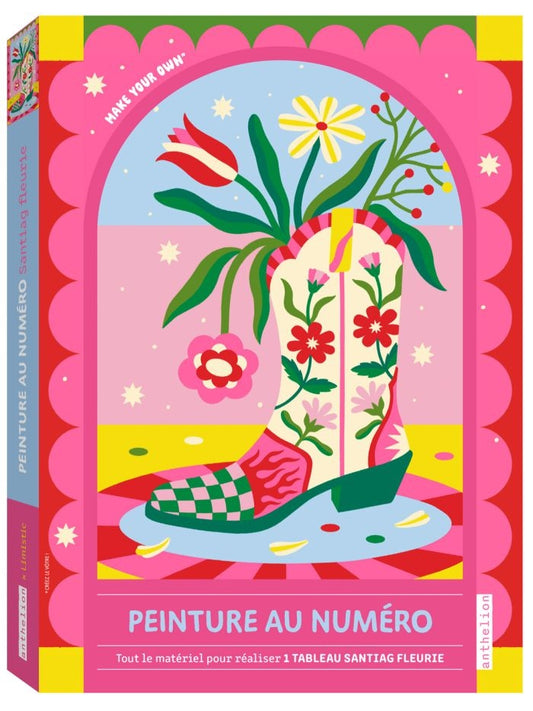 Peinture au Numéro – Santiag Fleurie par Limistic | Kit A4 avec Peinture Rose Fluo Edition Fleurus