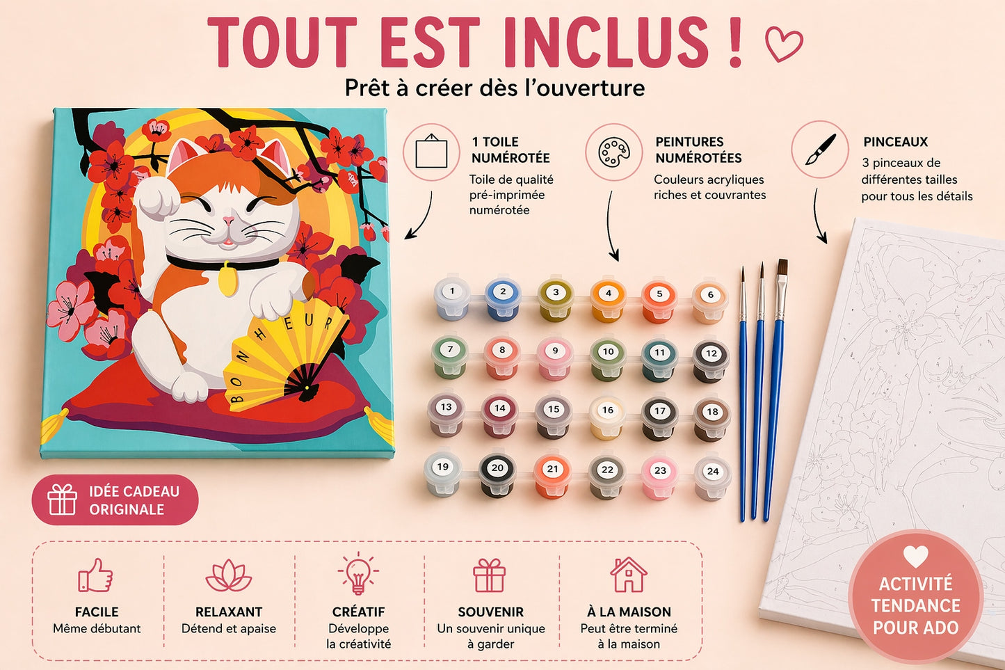 Kit Anniversaire Ado Peinture par Numéros – Activité Créative + Souvenir Invité (6 à 12 kits) JOY!