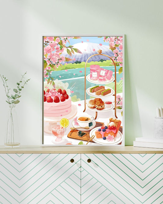 Peinture par numéros "Goûter sous les Cerisiers" | Toile tendue 20x30 cm JOY!