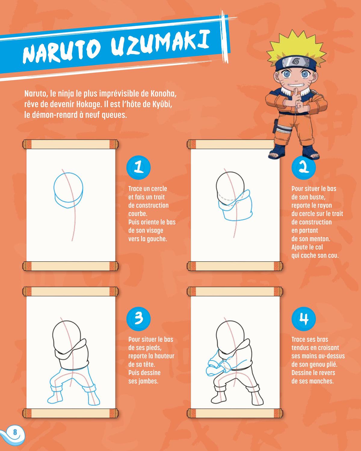 Personnage ninja Naruto en version chibi à reproduire en dessin