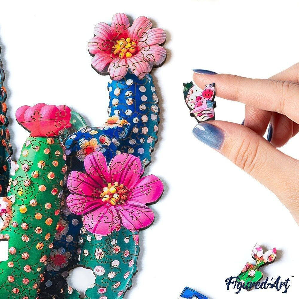 Détail des pièces en bois aux formes variées et colorées