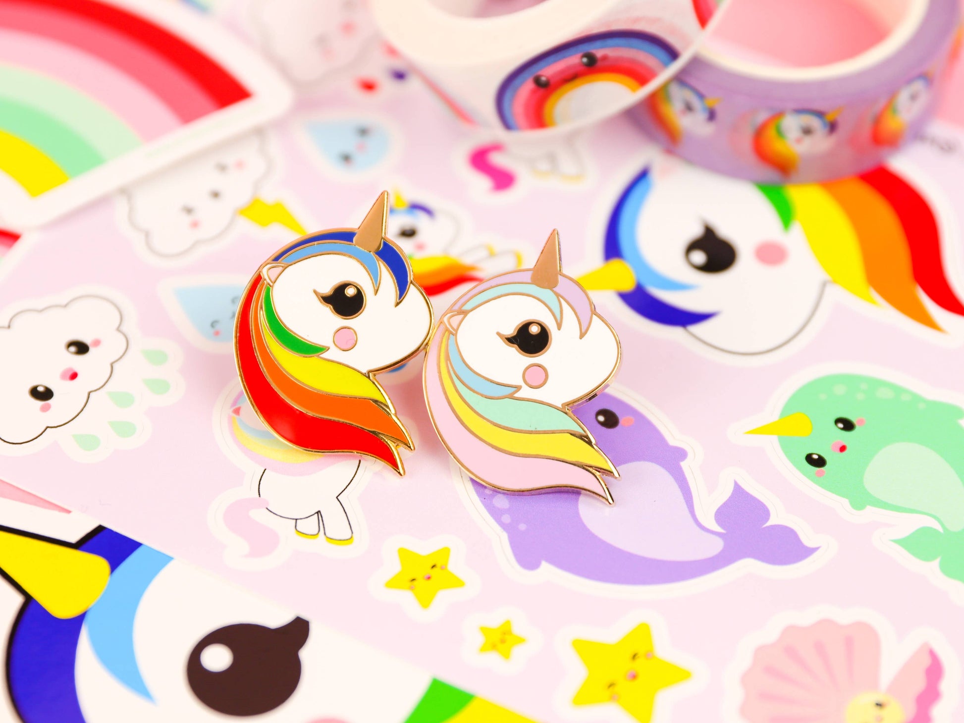 Broche Licorne Pastel Arc-en-ciel – Pin’s Kawaii Émail Doré | Joy Cadeaux Studio Inktvis B.V.