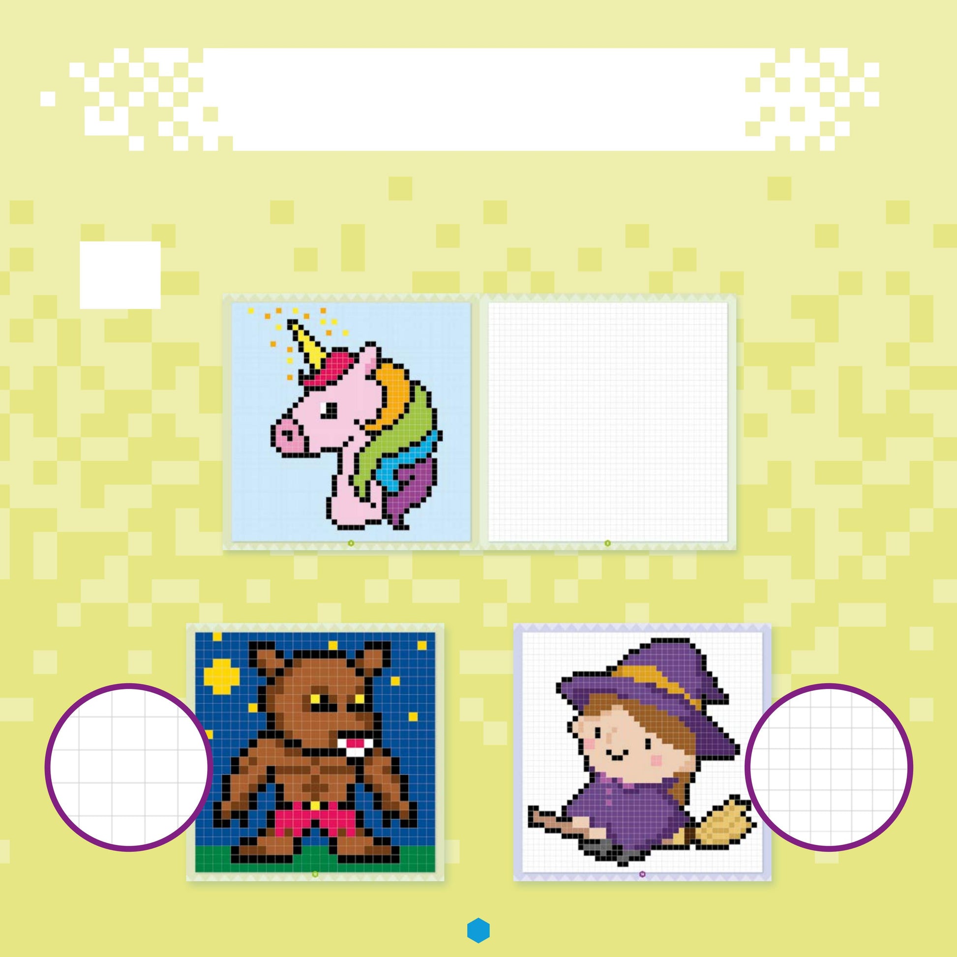 Pages intérieures du livre de coloriage pixel art créatures fantastiques enfant