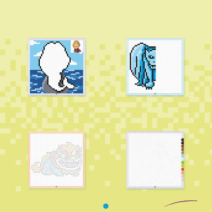 Modèle de licorne en pixel art à reproduire sur une grille de coloriage