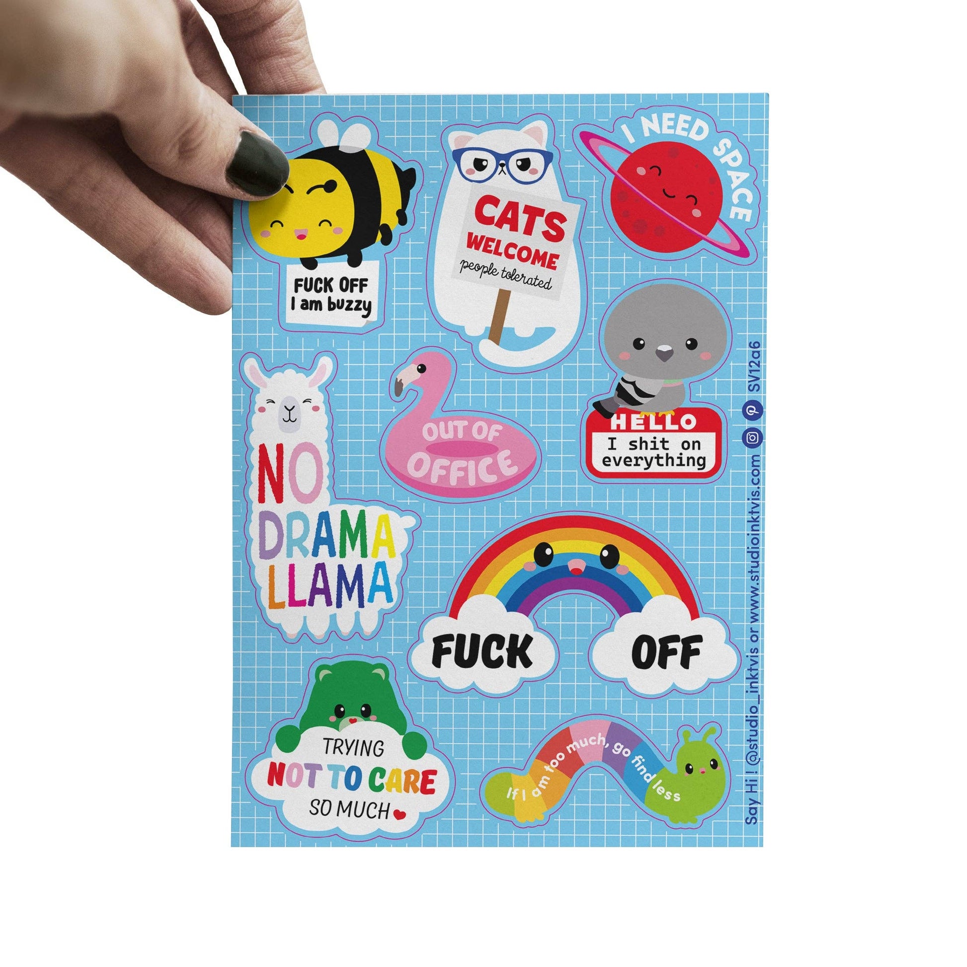Planche de Stickers Chat-Llama “No Drama” – Stickers Fun & Impertinents Studio Inktvis B.V.