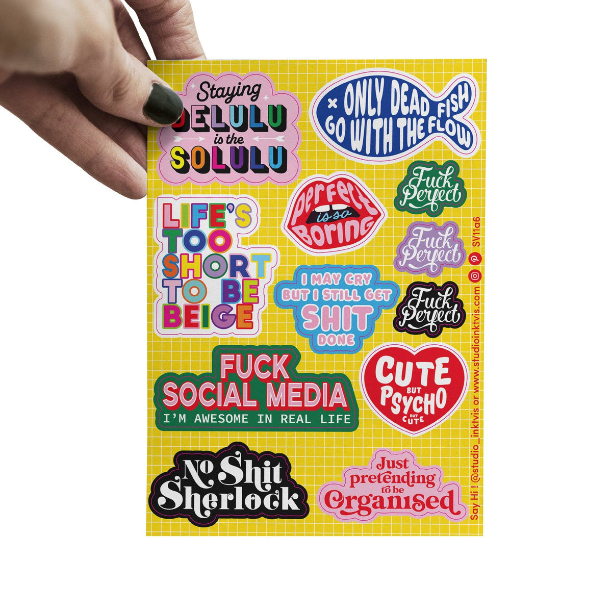 Planche de Stickers Audacieux & Colorés – 11 Stickers Fun Format A6 Studio Inktvis B.V.