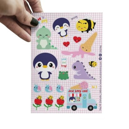 Planche de stickers Pingouin & Camion de glace – Autocollants kawaii A6 (20 stickers) studio inktvis