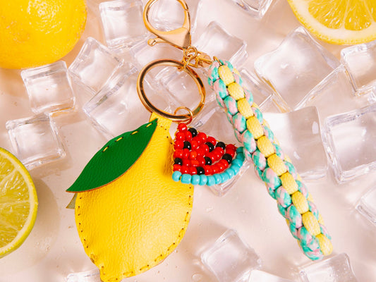 Porte-clé citron jaune pastel style kawaii fait main