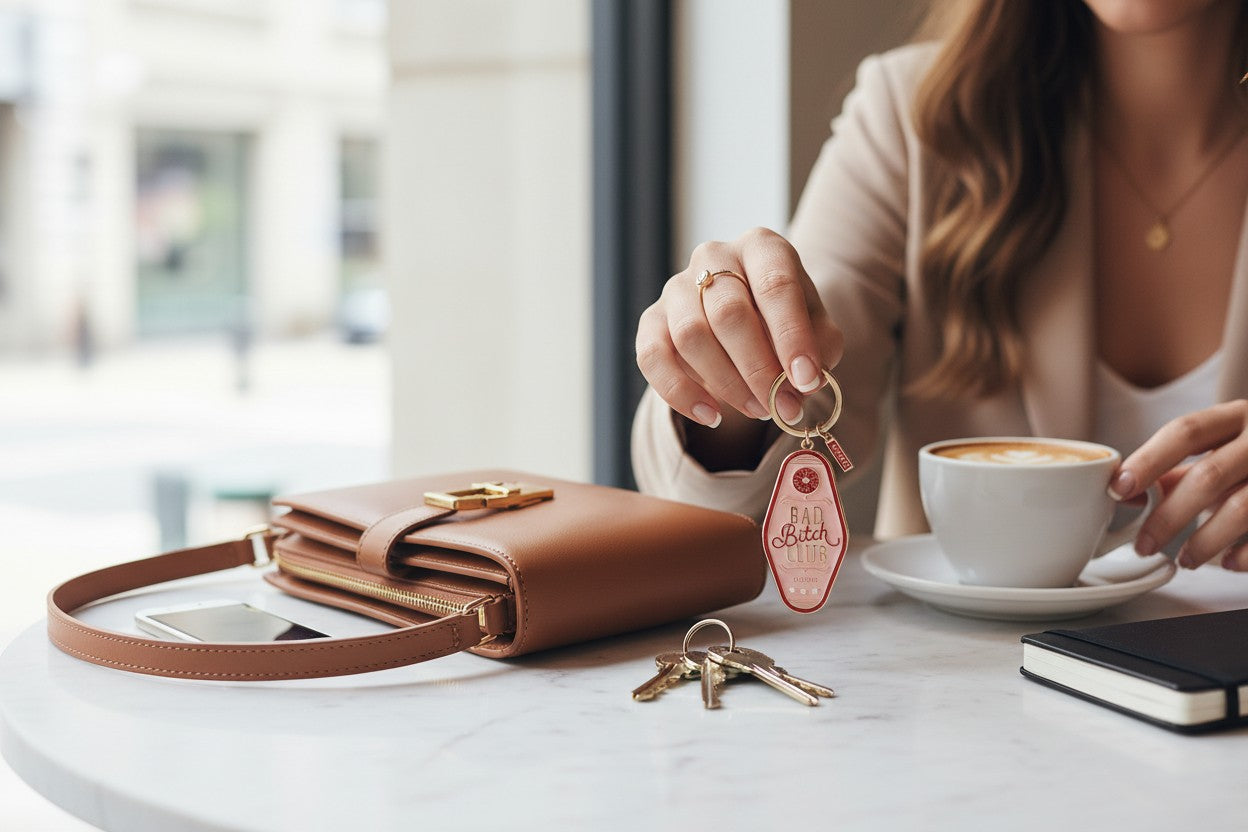 Porte-clés Motel Bad Bitch Club en émail doré – accessoire rétro All the ways to say